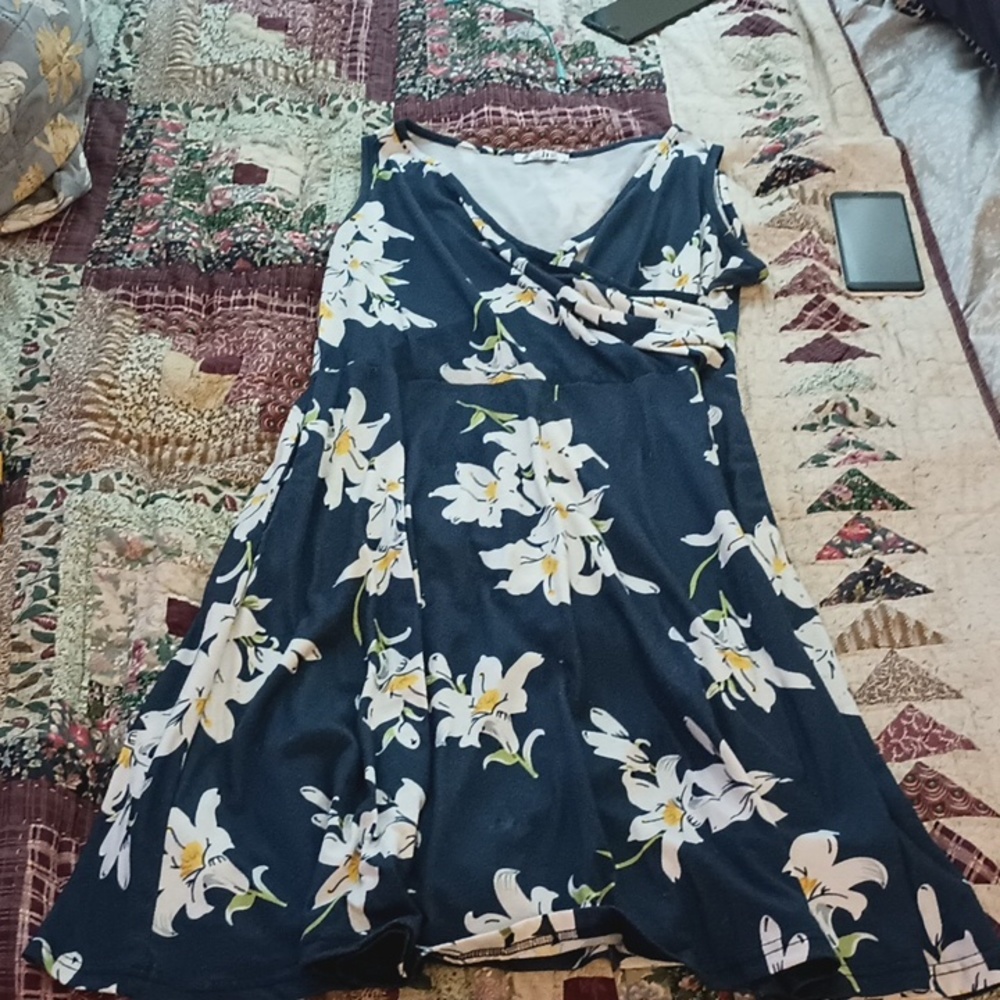 Blue floral print dress